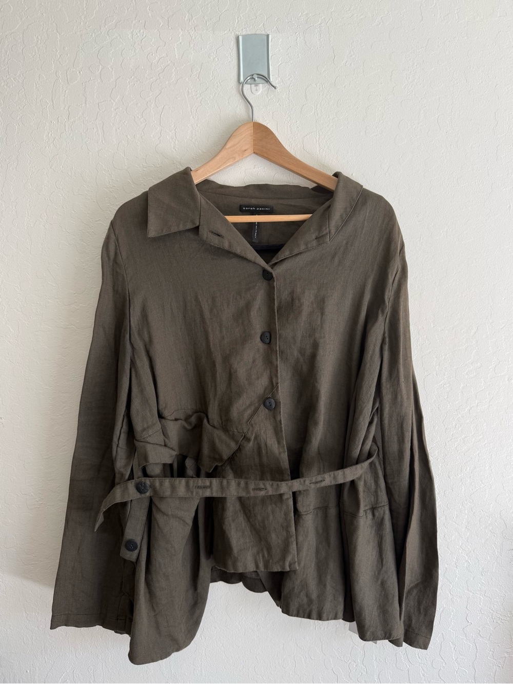 Sarah Pacini Asymmetric Belted Shirt Jacket | Size 2